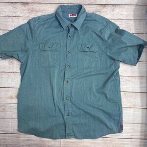 Wrangler Vintage Teal Denim Short‎ Sleeve Button-Up Shirt Size Large